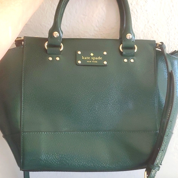 Kate Spade New York Camryn Wellesley Satchel Crossbody Green Leather Bag. - Picture 4 of 16